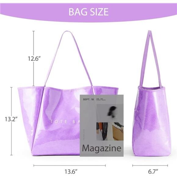 Women’s Large PVC Violet Tote Bag Oversized Shopper Handbag with Shoulder Straps - Picture 5 of 5